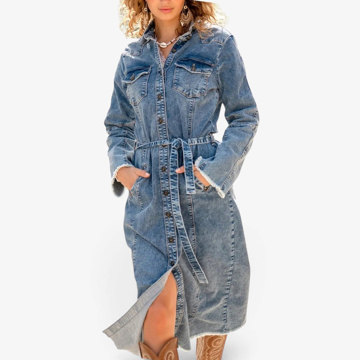 Lea™ Longline Belted Denim Dress