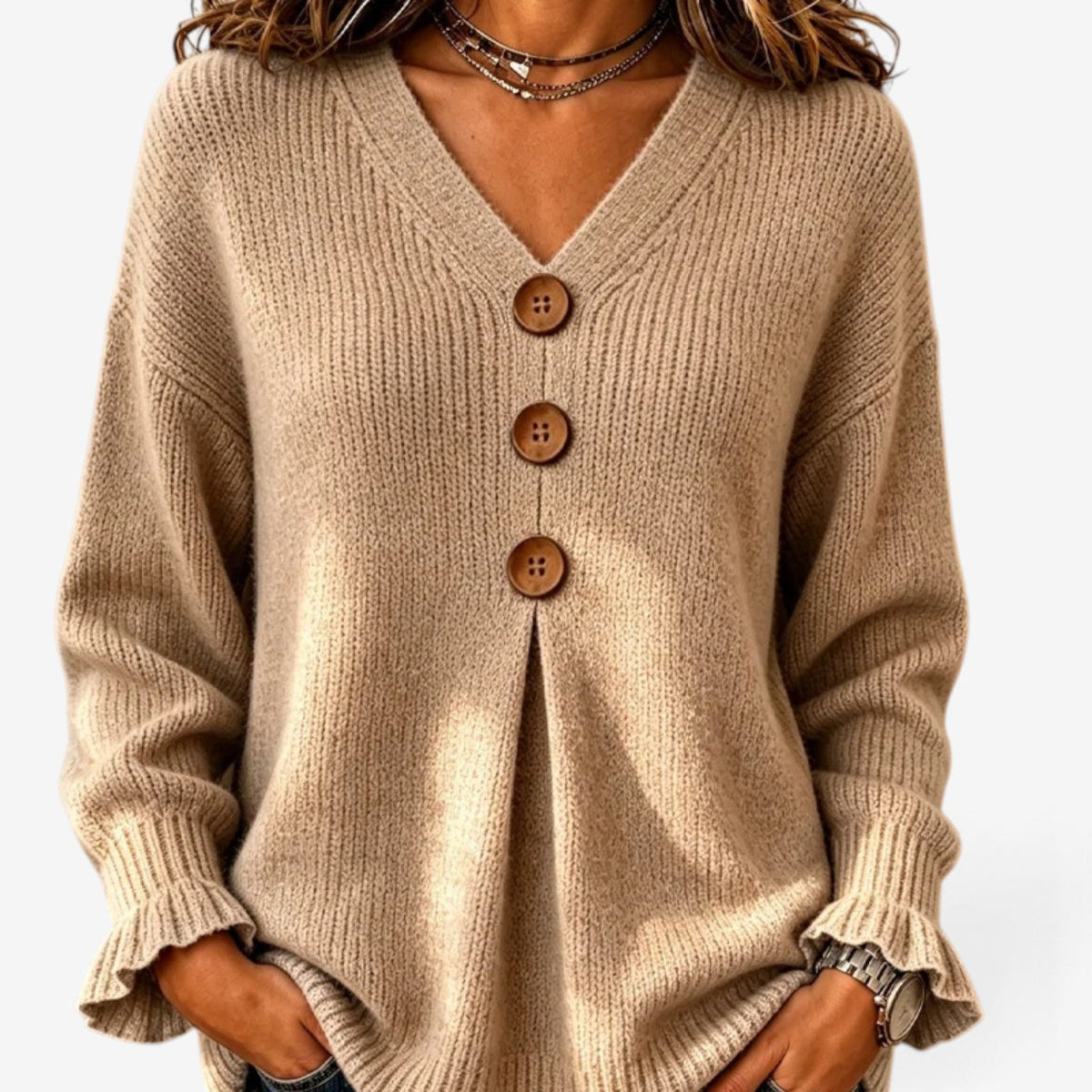Fiorella™ Ribbed Button-Front Sweater