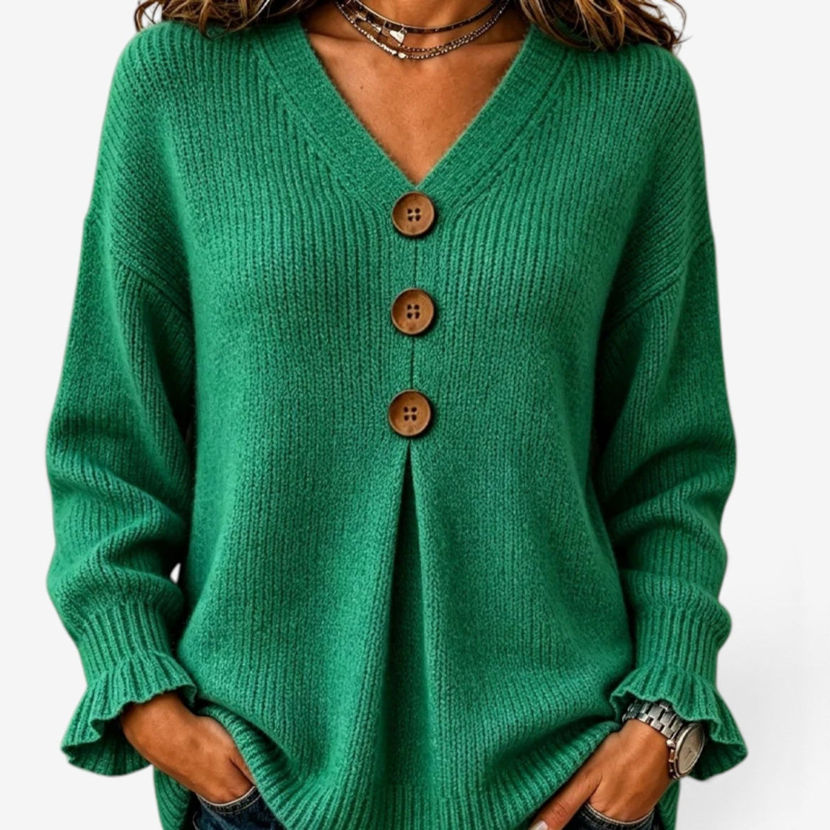 Fiorella™ Ribbed Button-Front Sweater