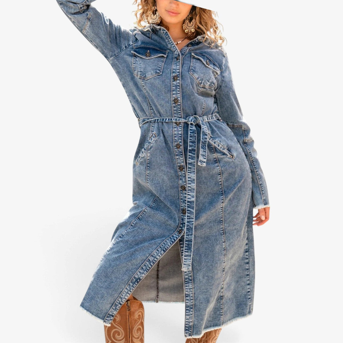Lea™ Longline Belted Denim Dress