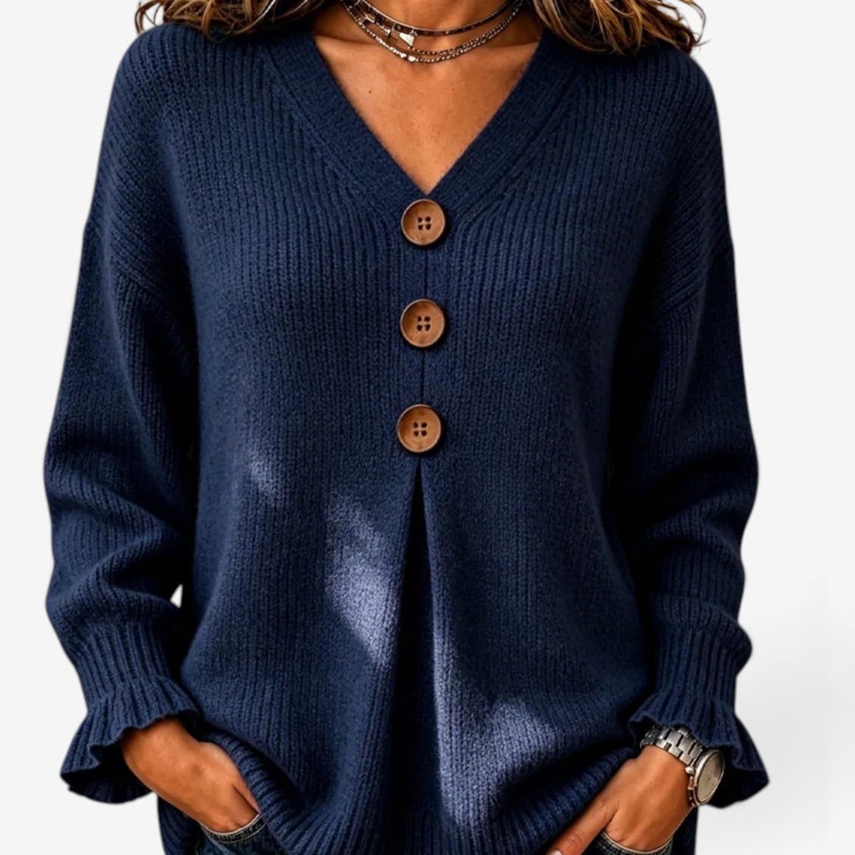 Fiorella™ Ribbed Button-Front Sweater