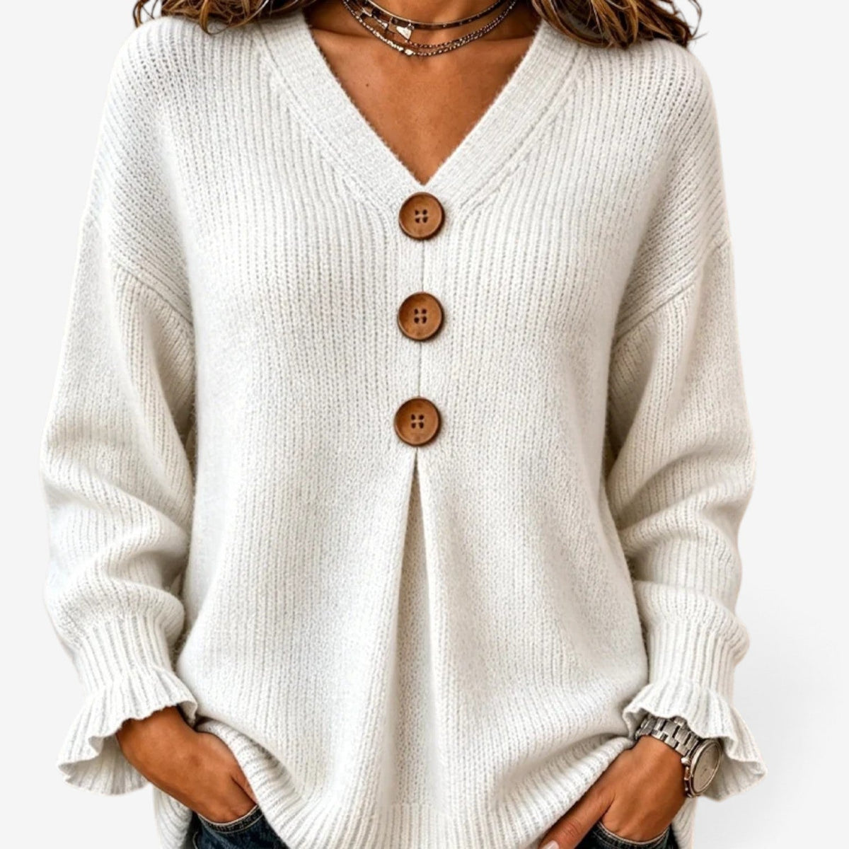 Fiorella™ Ribbed Button-Front Sweater
