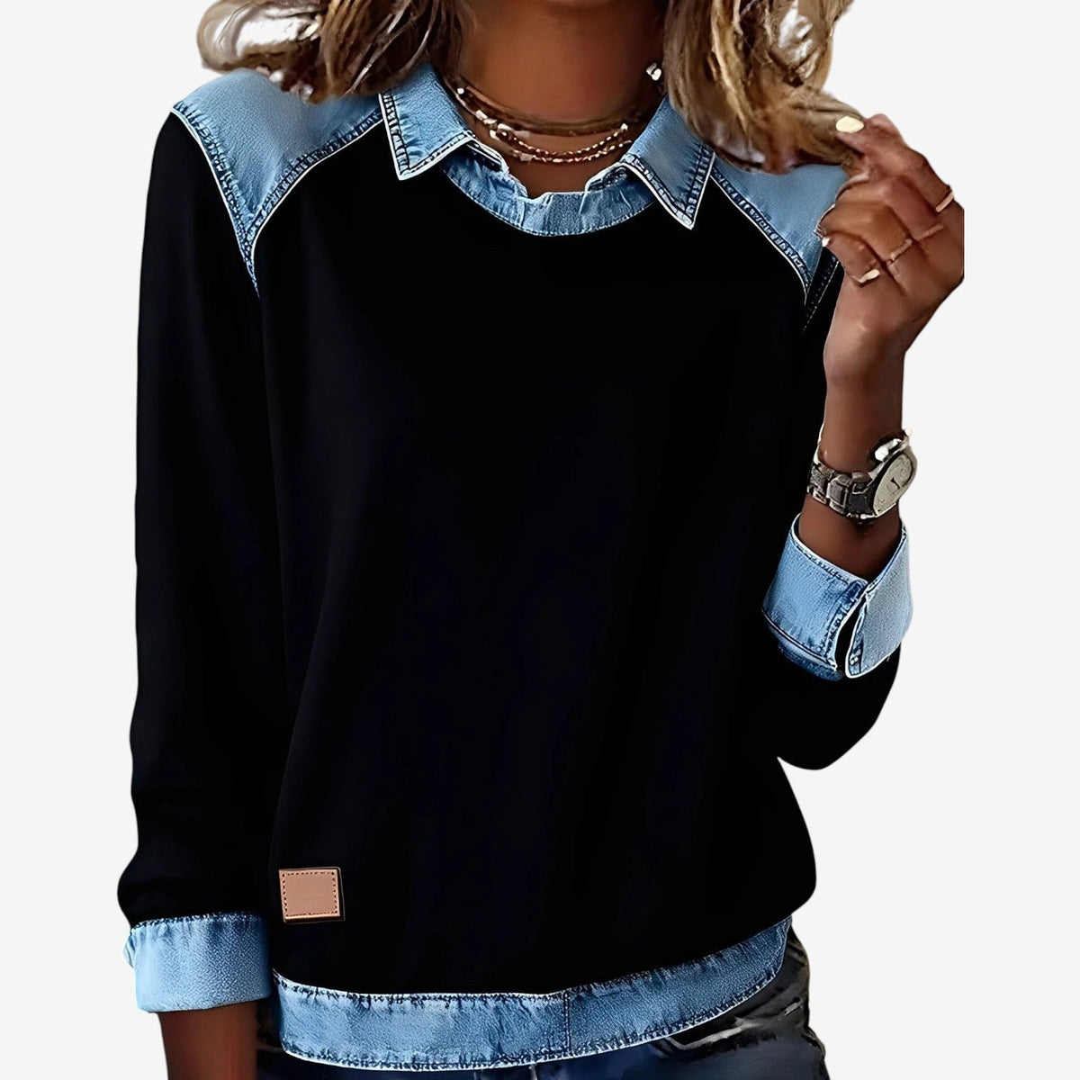 Galesi™ Knit Sweater with Denim Details