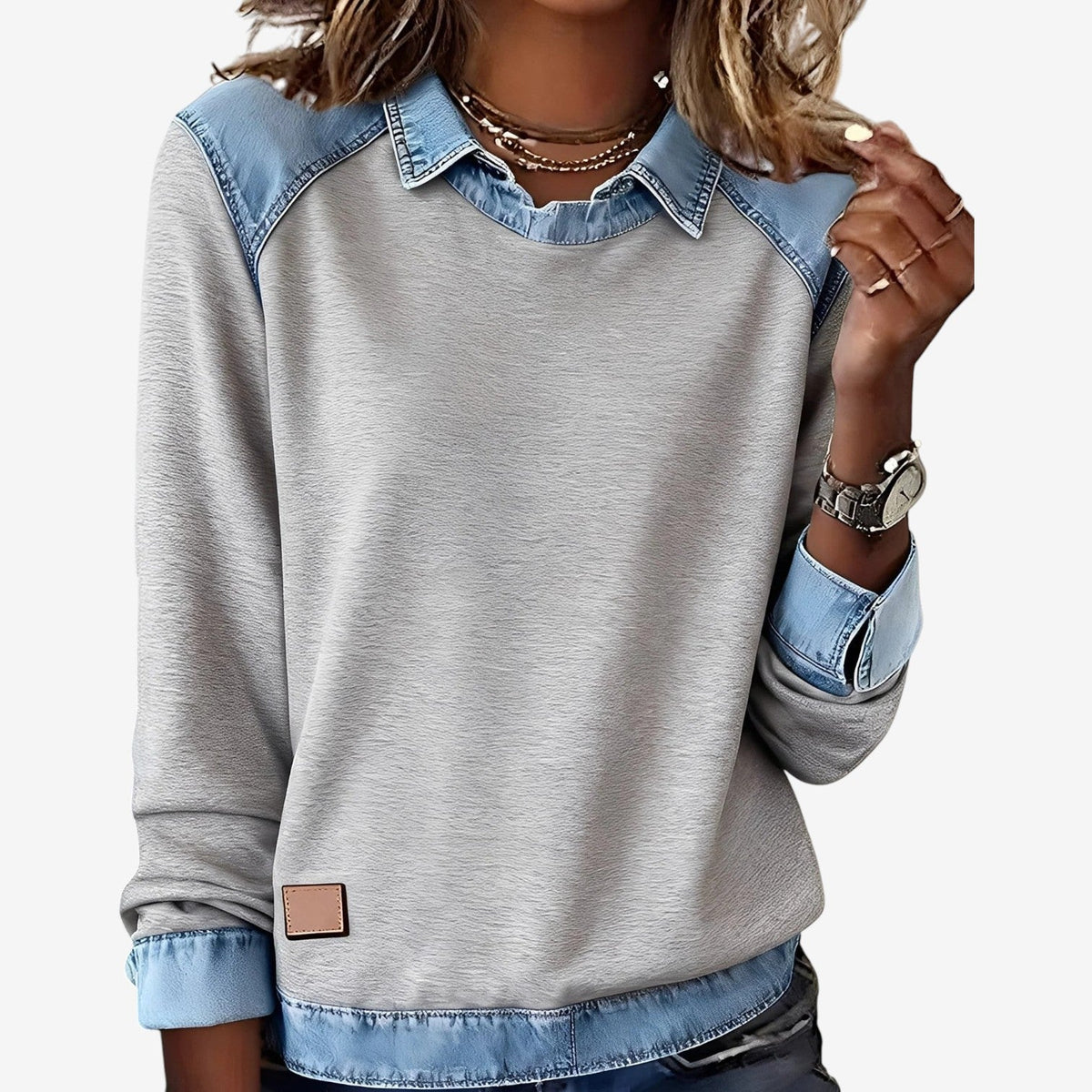 Galesi™ Knit Sweater with Denim Details