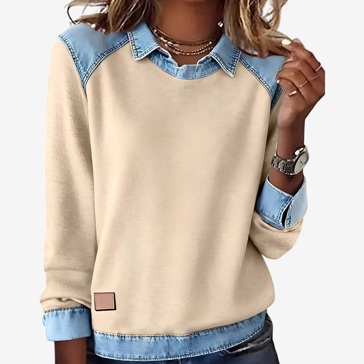 Galesi™ Knit Sweater with Denim Details