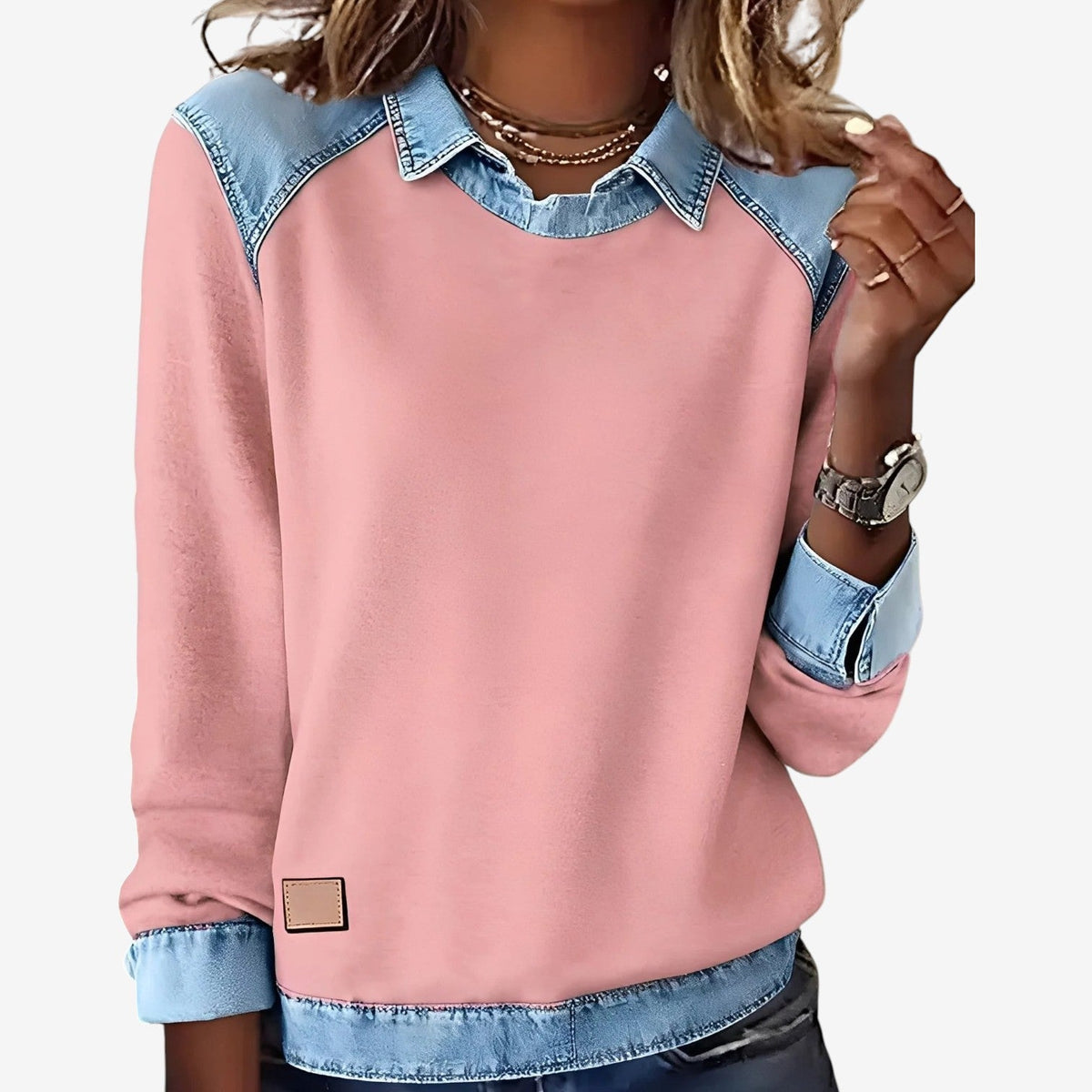 Galesi™ Knit Sweater with Denim Details