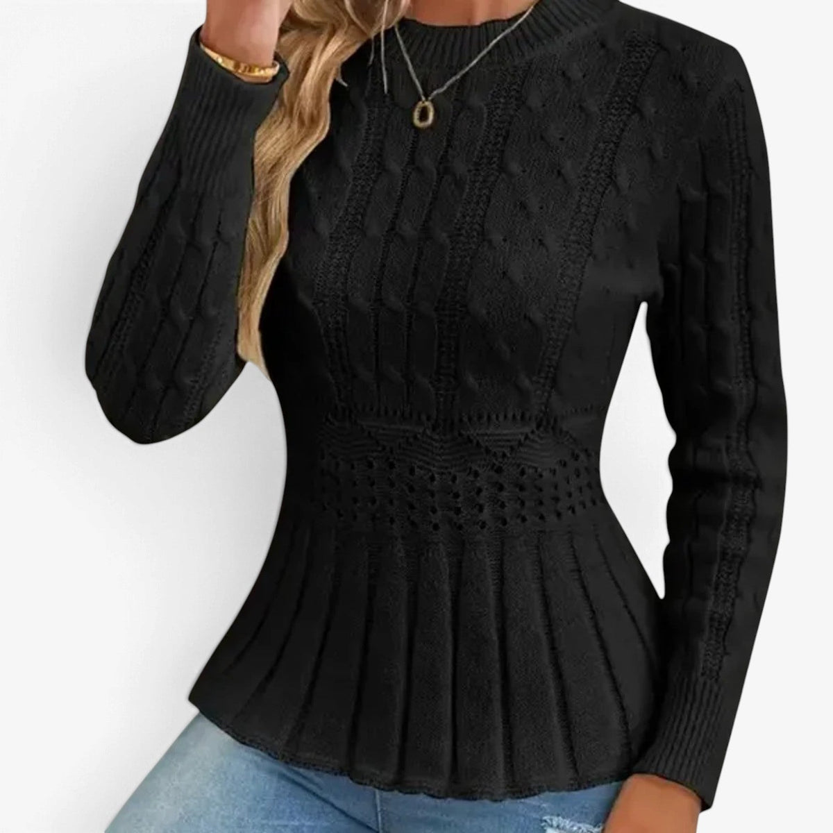 Philippa™ Cable-Knit Peplum Sweater