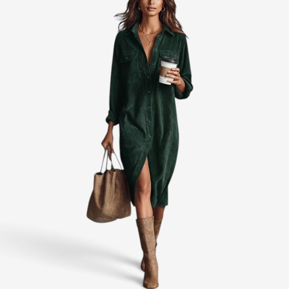 Cerisse™ Velvet Midi Shirt Dress
