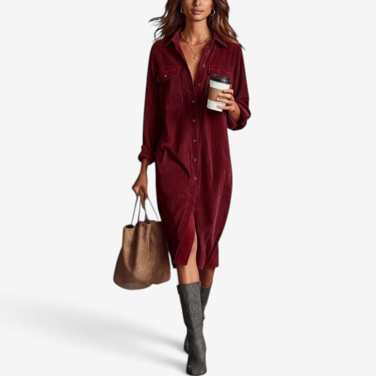 Cerisse™ Velvet Midi Shirt Dress