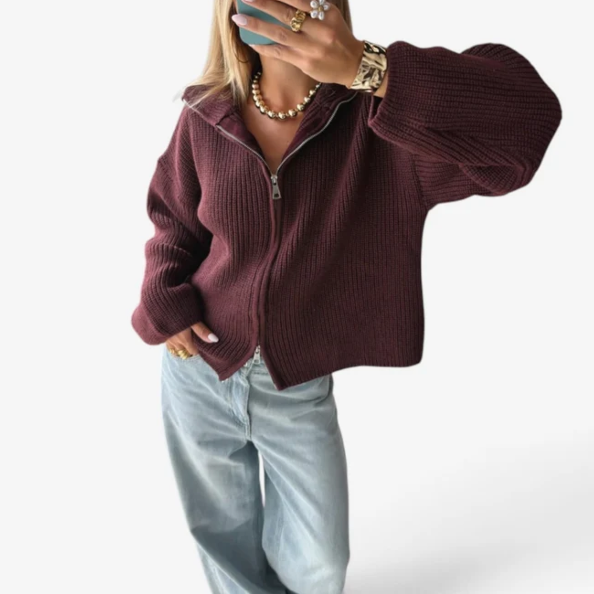 Valerie™ Cropped Zip-Up Cardigan