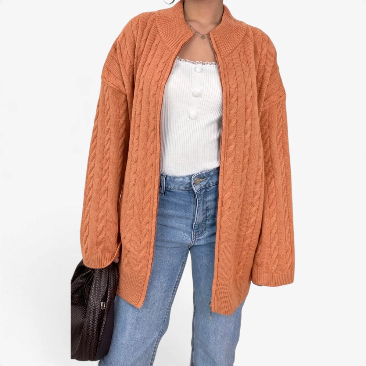 Maelle™ Cable Knit Zip Cardigan