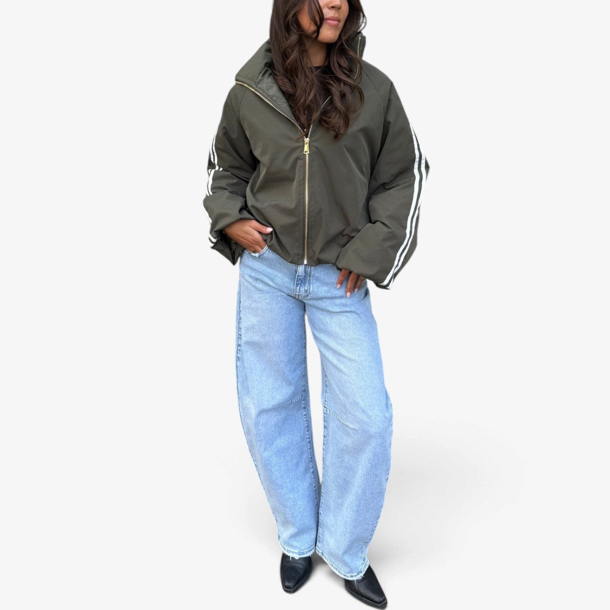 Clarisse™ Striped Sleeve Bomber Jacket