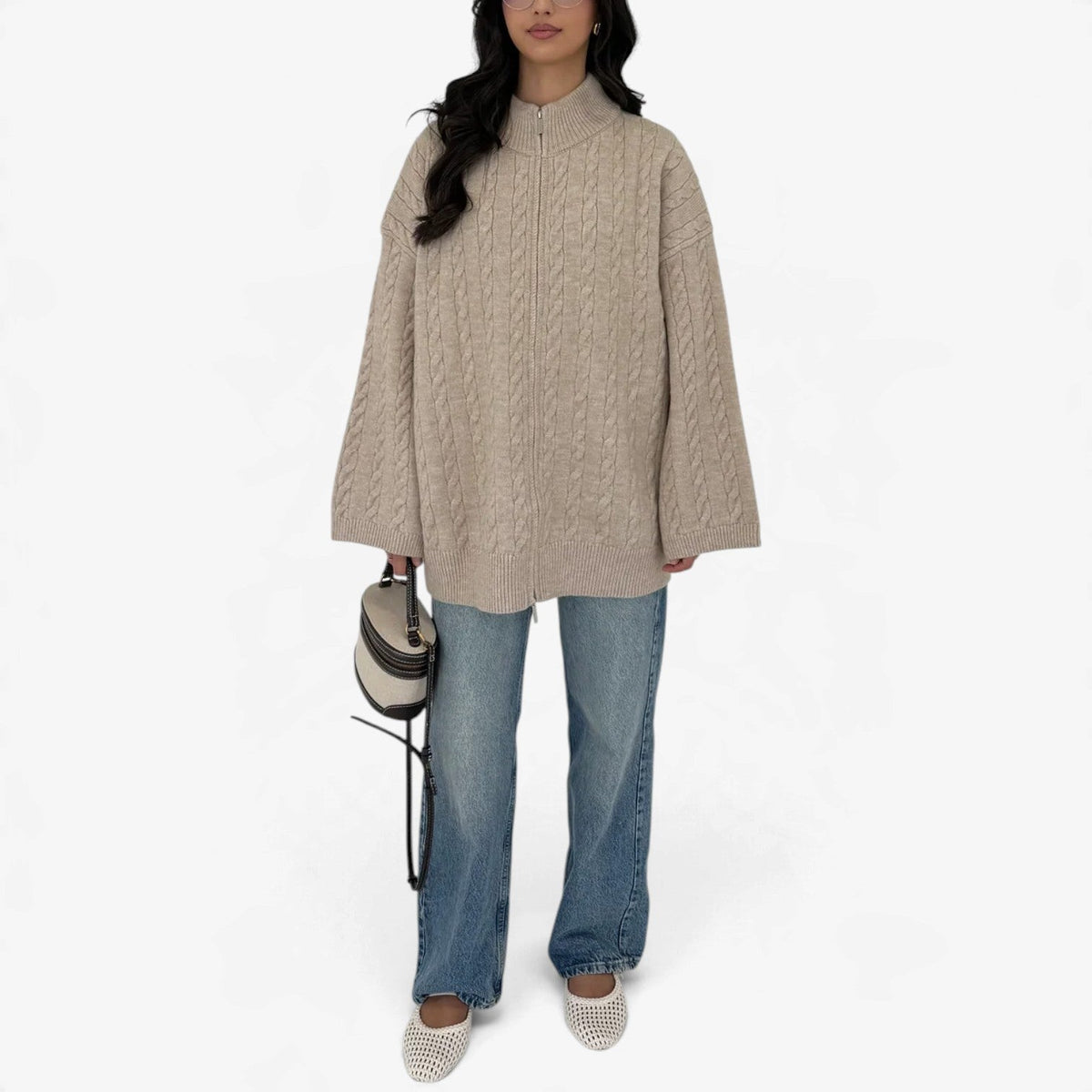 Maelle™ Cable Knit Zip Cardigan