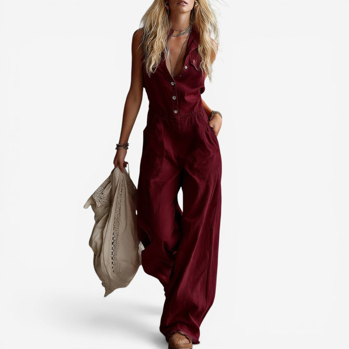 Rowan™ Linen Jumpsuit with Button Placket