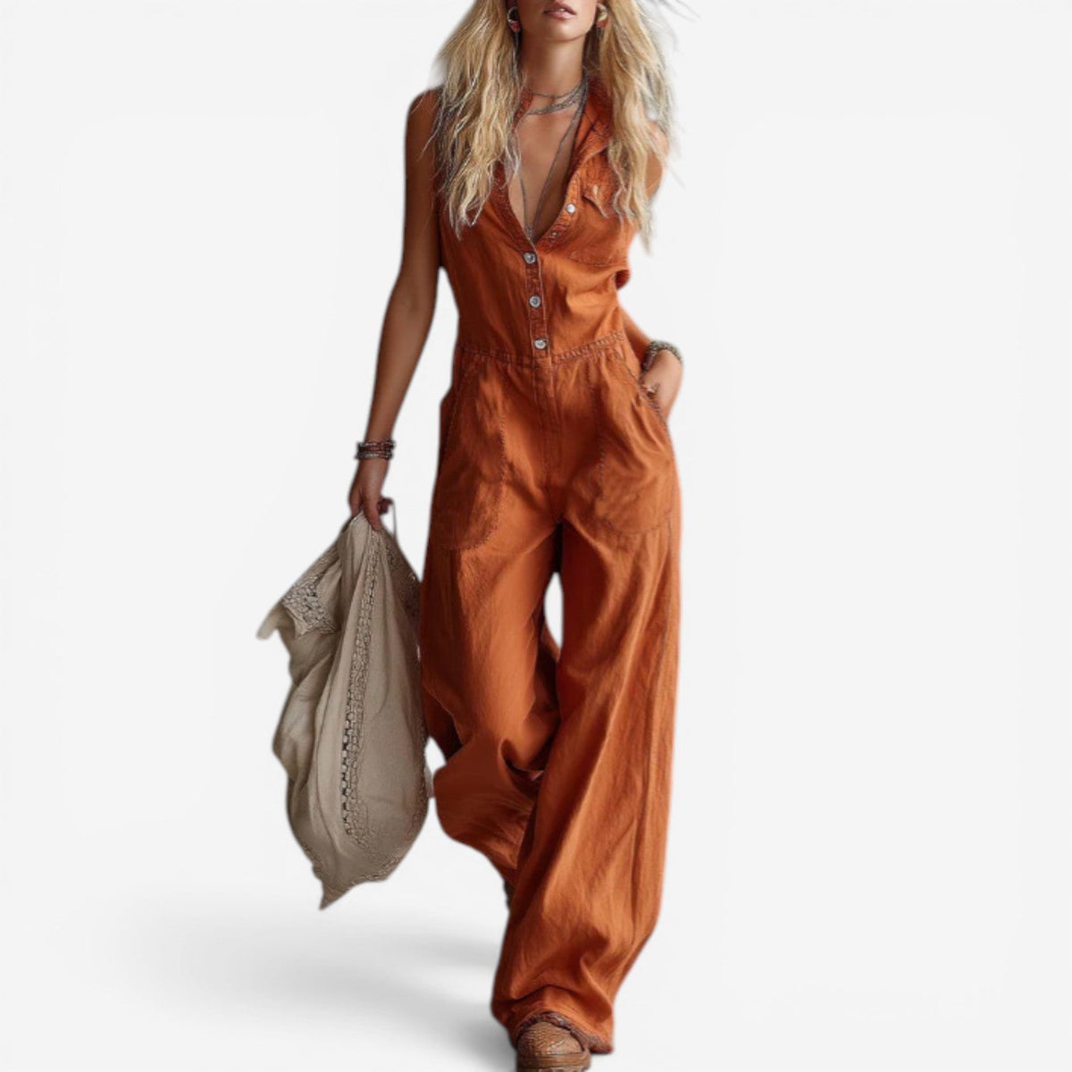 Rowan™ Linen Jumpsuit with Button Placket