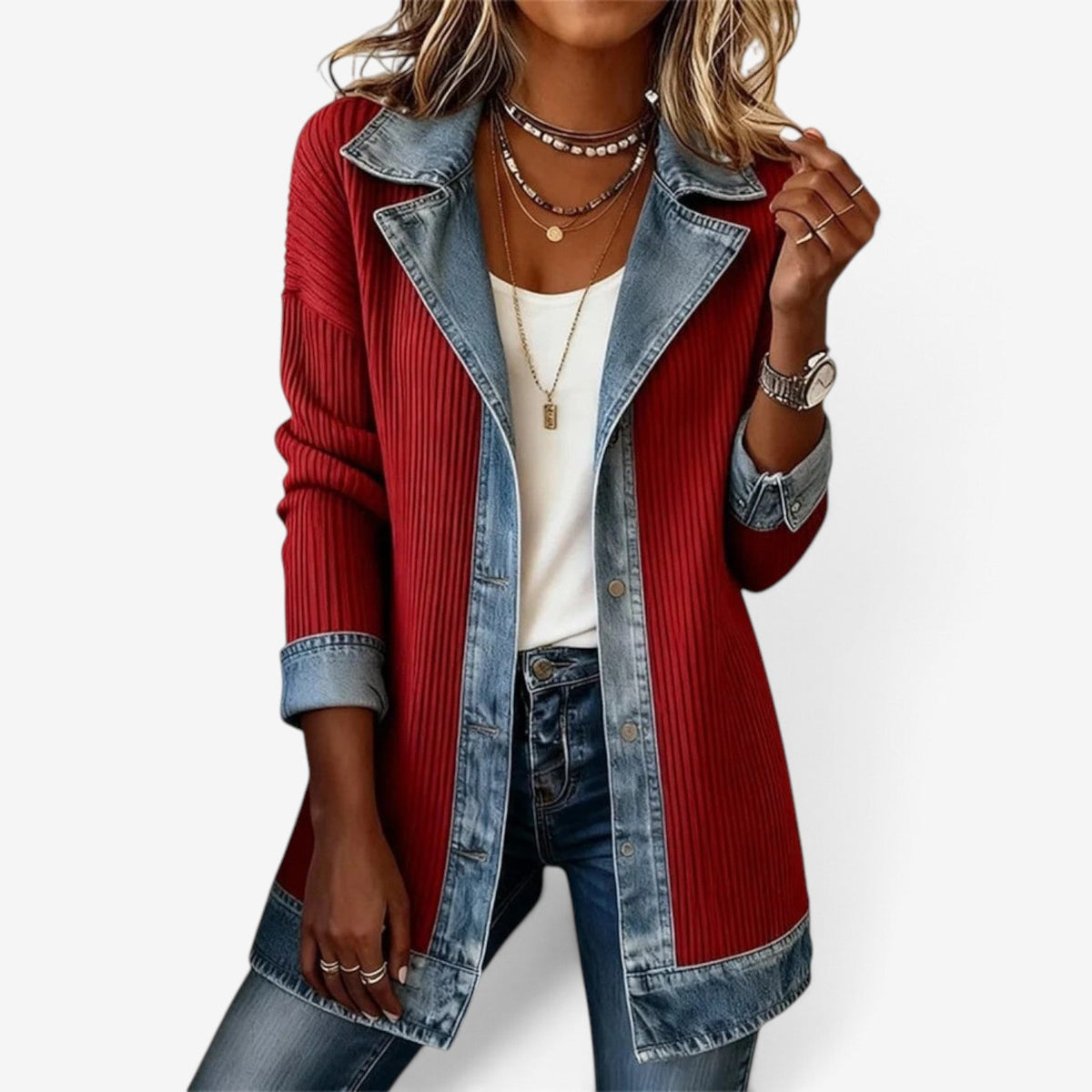 Genevra™ Denim-Trim Knit Jacket