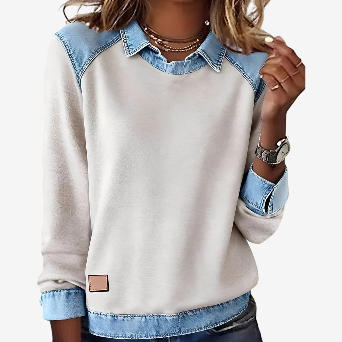 Galesi™ Knit Sweater with Denim Details