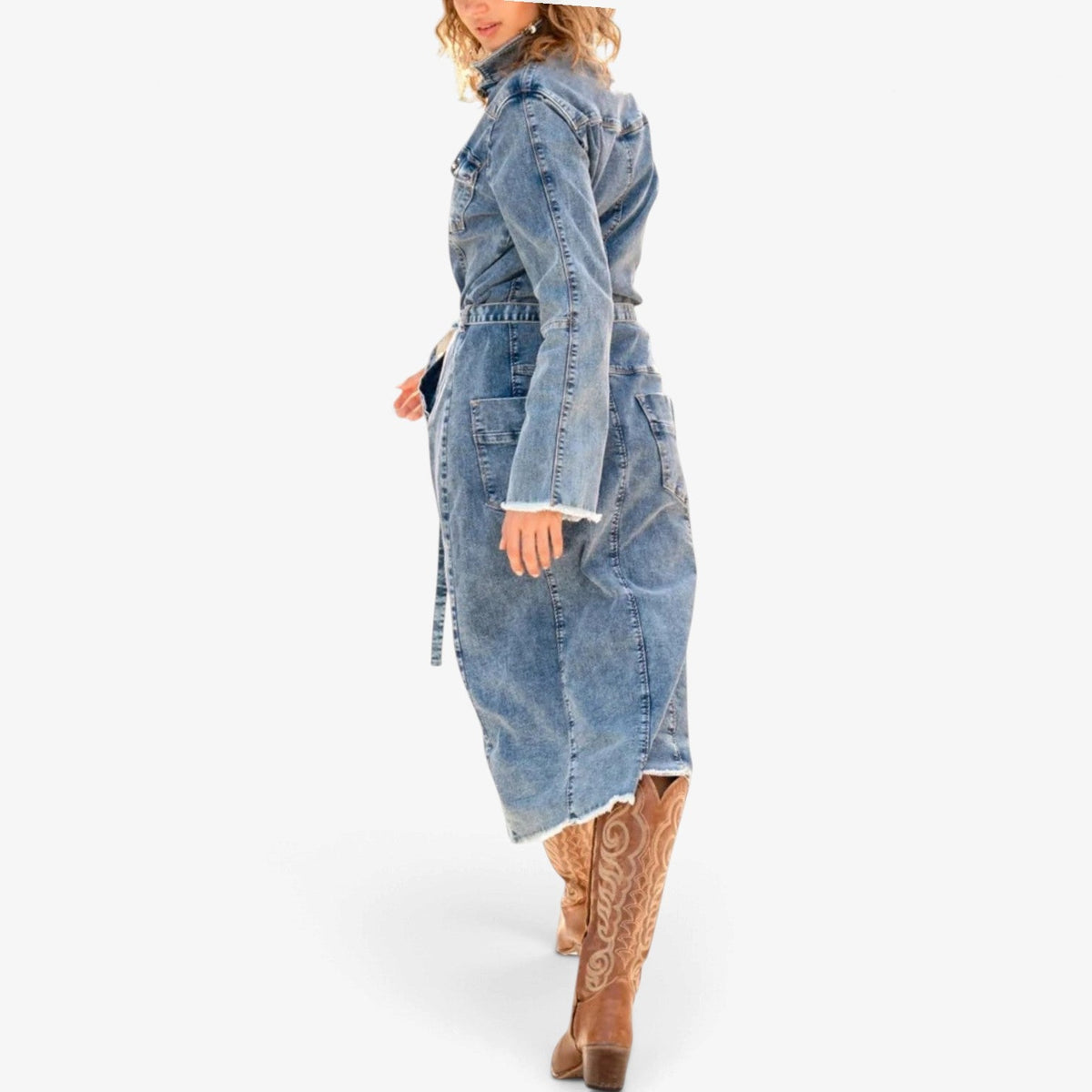 Lea™ Longline Belted Denim Dress