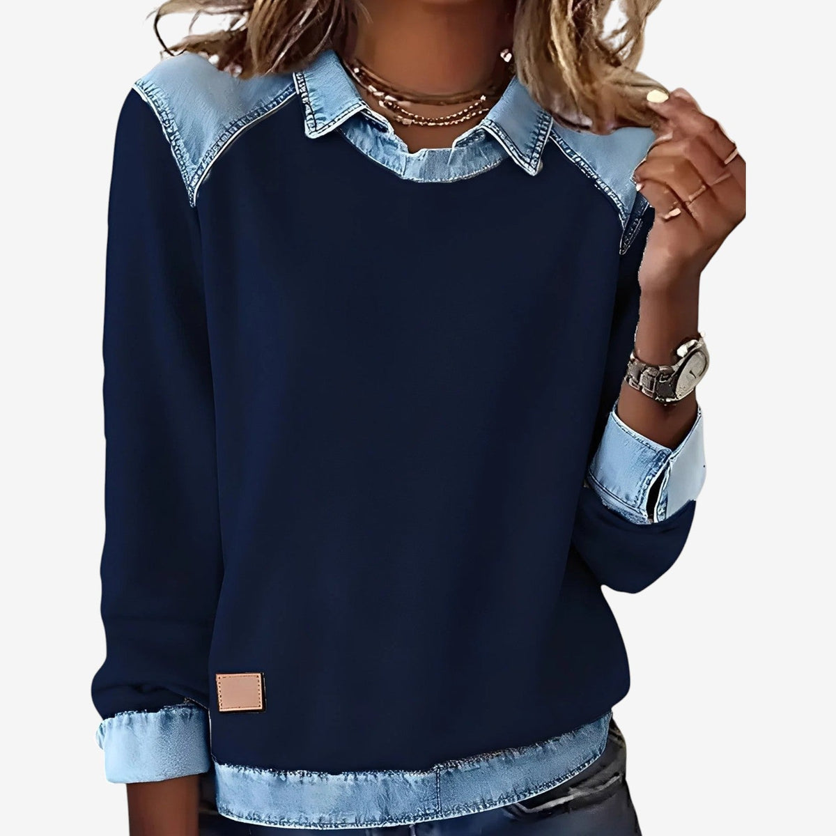 Galesi™ Knit Sweater with Denim Details
