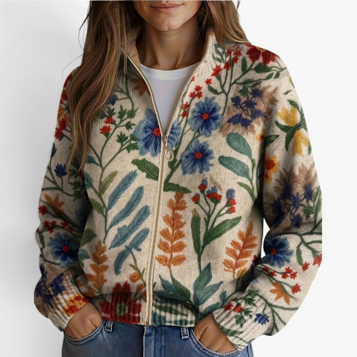 Romane™ Botanical Pattern Knit Jacket