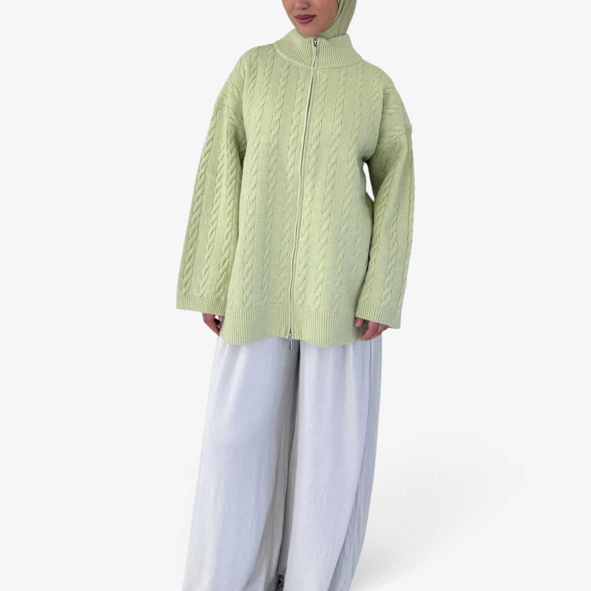 Maelle™ Cable Knit Zip Cardigan