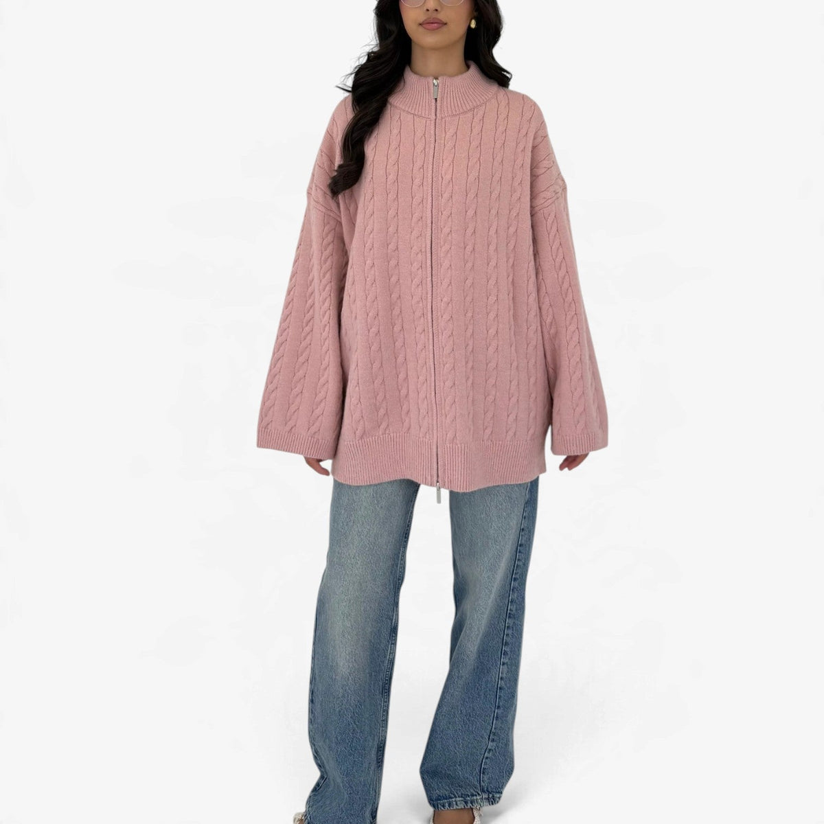 Maelle™ Cable Knit Zip Cardigan