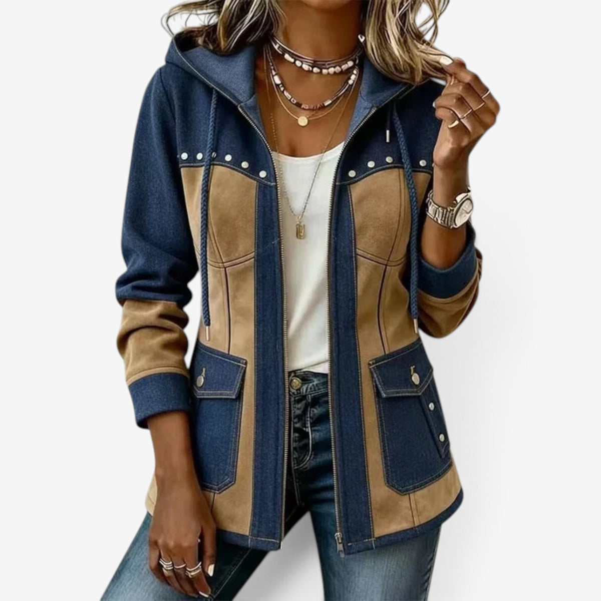 Jizelle™ Hooded denim suede jacket