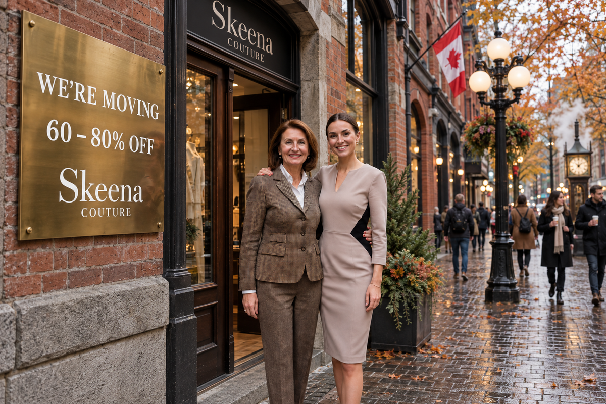 Helene and Eva in front of the Skeena Couture boutique in Gastown, Vancouver